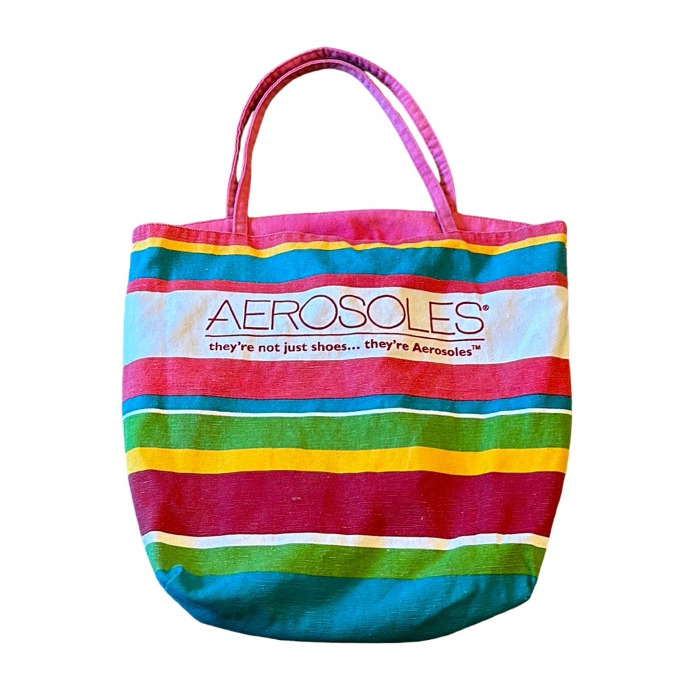 Aerosoles Cotton Canvas Tote Book Bag Beach Bag Reversible Solid & Striped